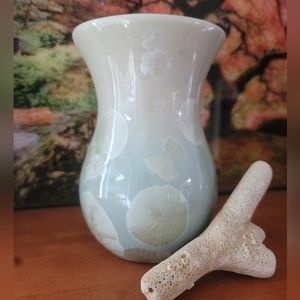 Handmade Seafoam Crystalline glazed Vase. Beautiful piece of pottery!